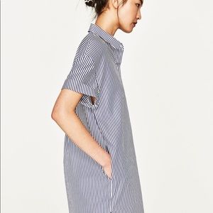 Zara Blue Striped T-shirt Dress with Pockets